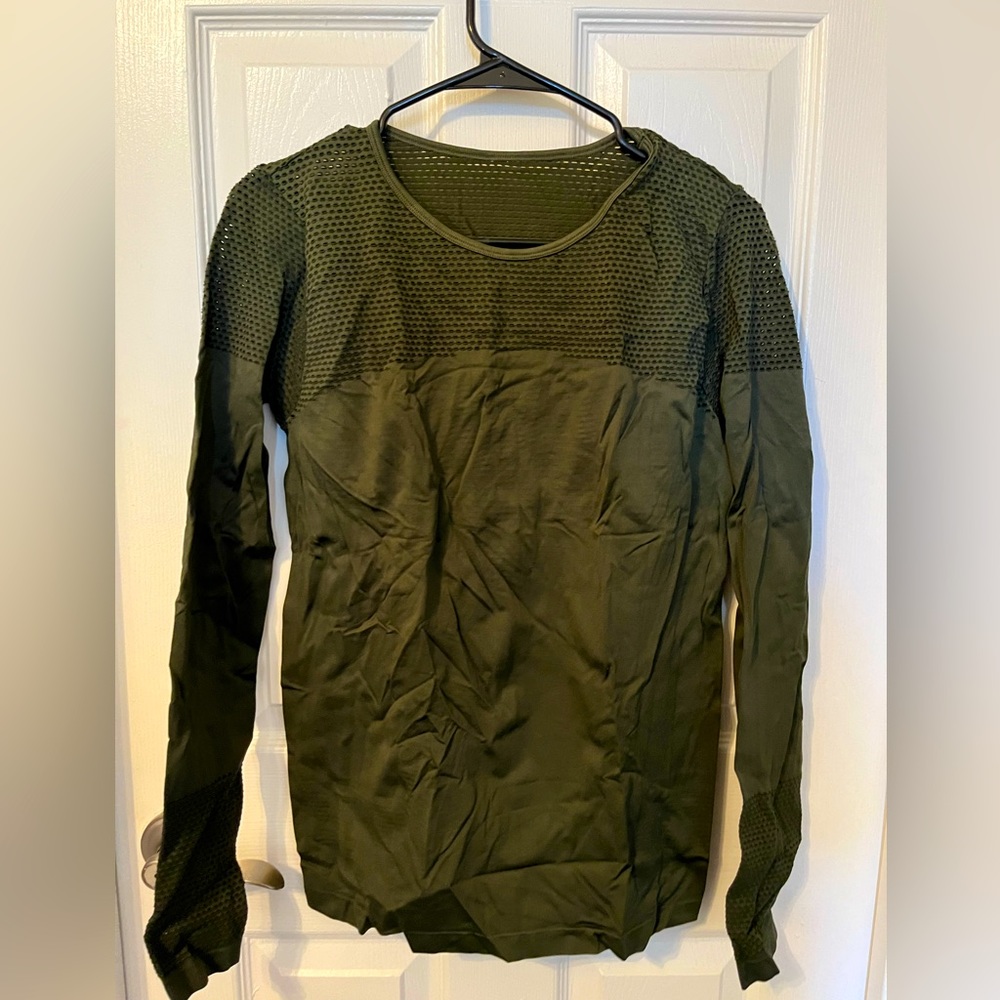 Olive Green Long Sleeve Athletic Top